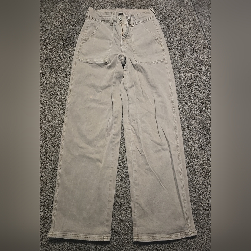 American Eagle Khaki Jeans, Women Size 4, Cargo Wide Leg Skater jeans Flat Front - Picture 3 of 12